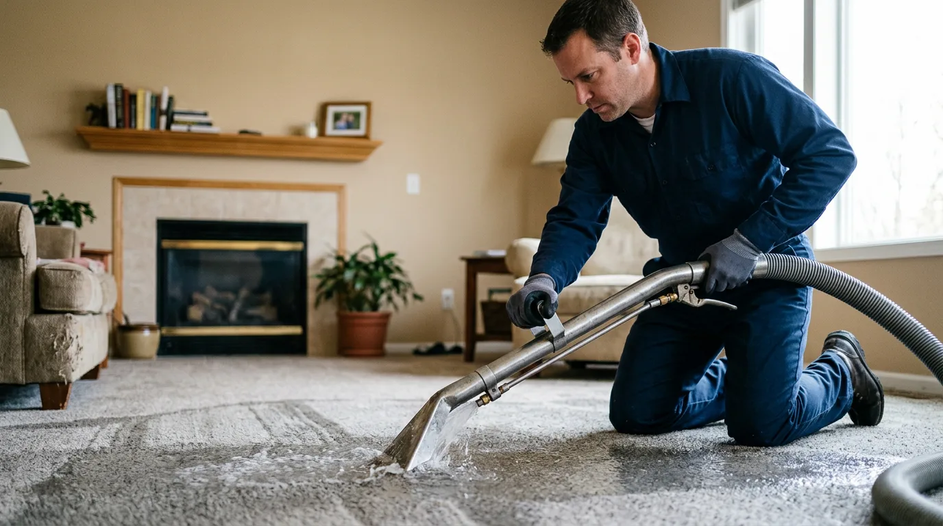 Water damage restoration technician working near Coral, MI